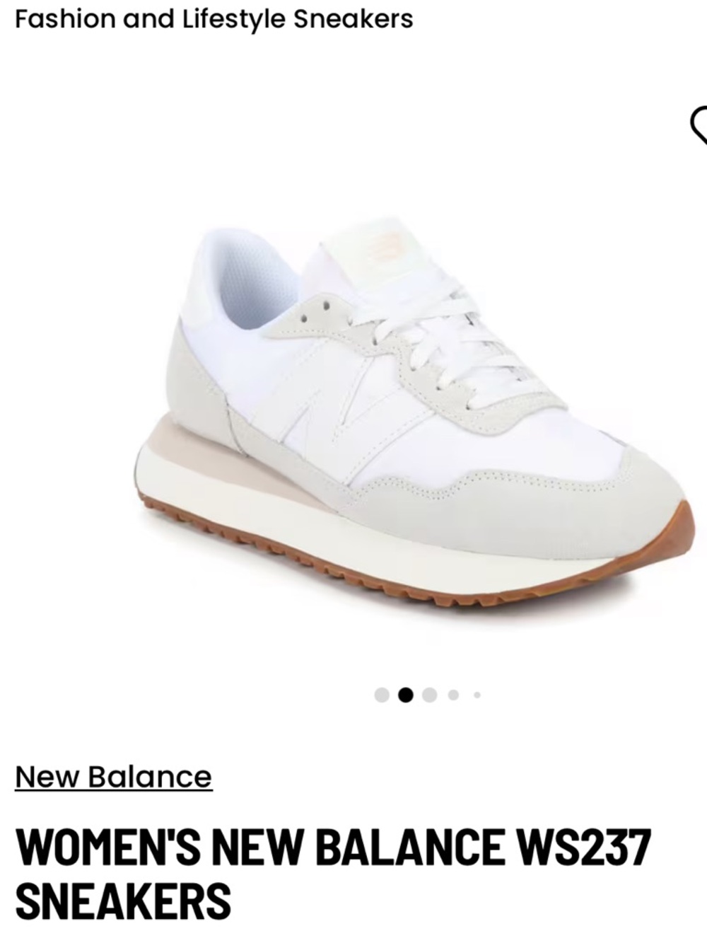 New Balance Women's WS237 White with Light Gray and Gum Sole Sneakers